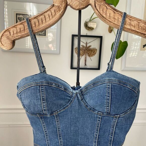 Denim Wildcat Mar Won’t Forget Bustier Bodysuit M - Picture 2 of 8